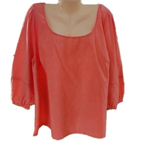 NEW Ava & Viv 4X Plus Coral Pullover Blouse puff Sleeve flowy Cotton NWT - Picture 1 of 7